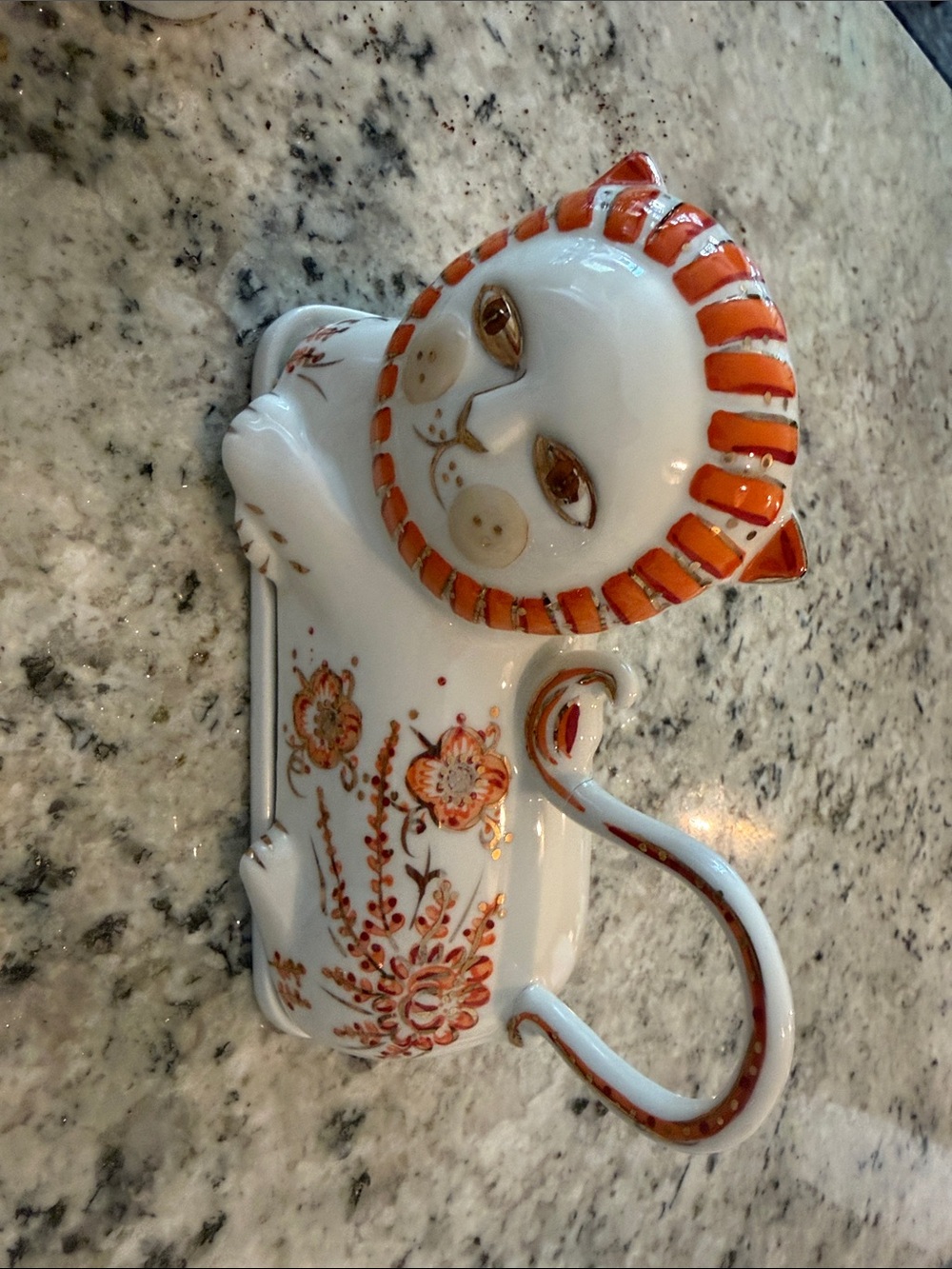 White and Orange Ceramic Tiger Butter Dish with Matching Salt & Pepper Set - Picture 7 of 8